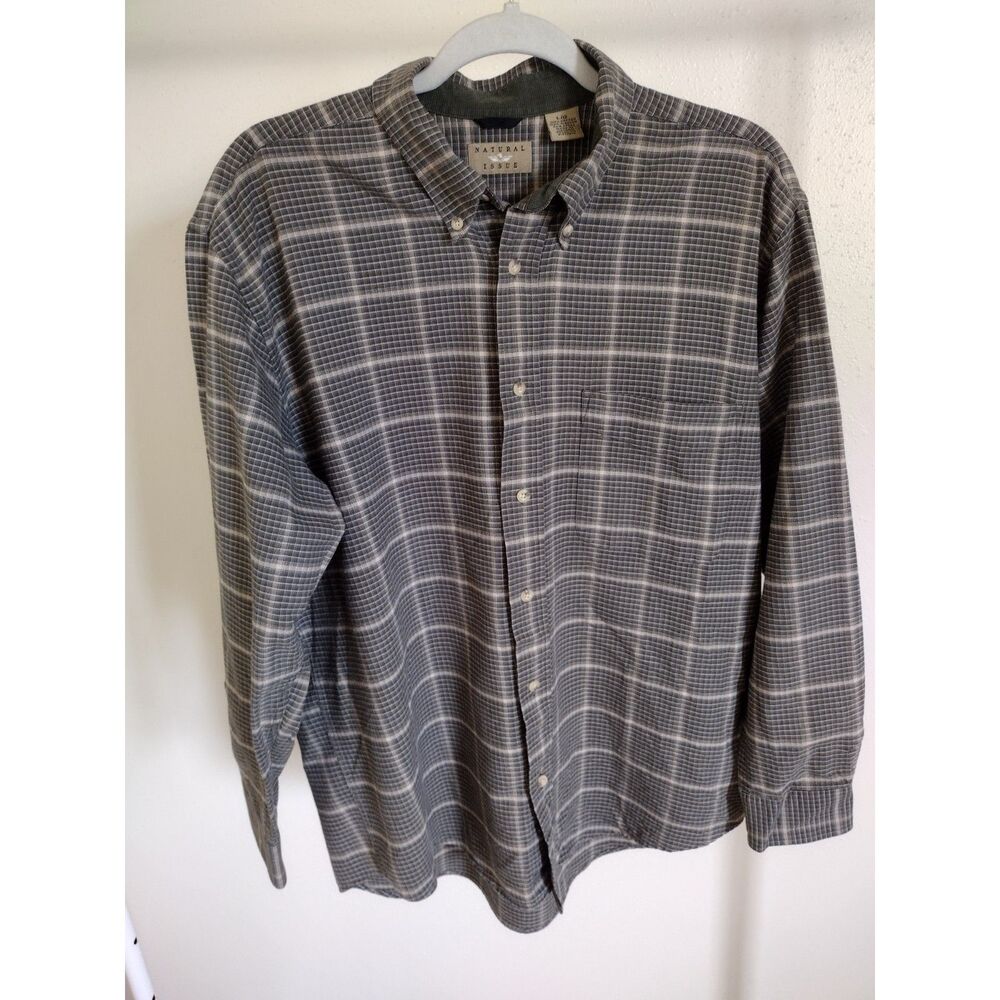 Natural Issue Green Tan Plaid Long Sleeve Collared Shirt SZ Large